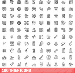 100 thief icons set. Outline illustration of 100 thief icons vector set isolated on white background