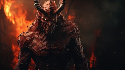 The Temptation: Digital Art Portrait of the Devil in Hell, A Nightmare of Lucifer and Satan, 666