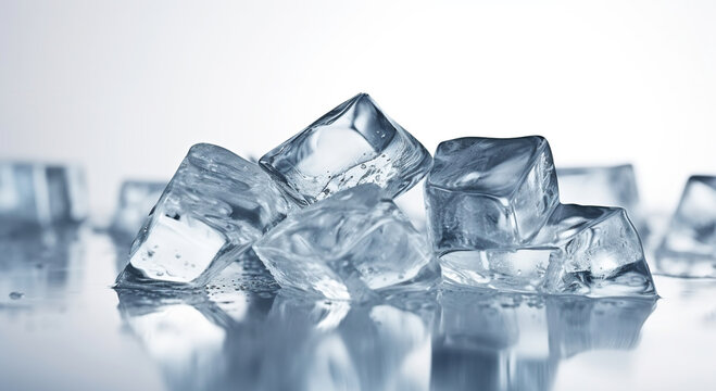 Translucent Ice in Shades of Blue-Grey on White Background