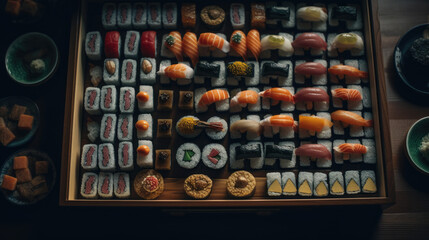 Japanese sushi top view.
