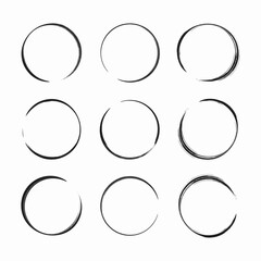 Set of circular frames. Collection hand drawn round shape. Sketch of circular doodles with a marker. Vector illustration on a isolation white background.