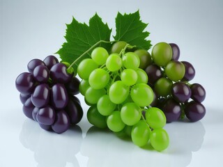 Bunch of fresh green grapes with leaves on white background Productive AI 