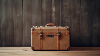 vintage suitcases on wooden background,AI Generated,Generative Ai,Ai