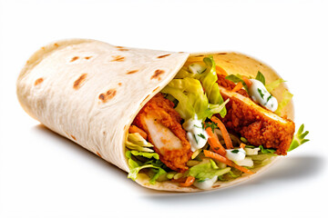 a wrap with chicken and lettuce on it