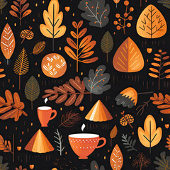 Cozy Autumn Pattern Painting. Seamless tileable pattern.Generative AI.