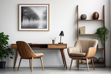 Elegant working space, home office concept. Scandinavian interior design. Generative AI