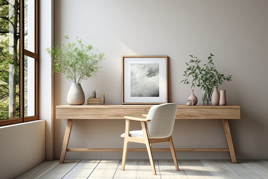 Elegant working space, home office concept. Scandinavian interior design, Generative AI