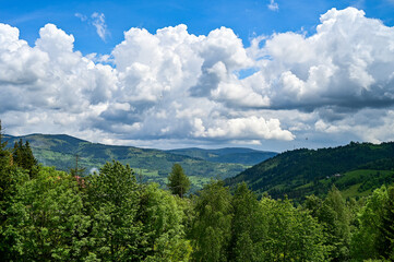 Panoramic view of the mountains and valleys of the Apuseni Mountains in Romania in Summer