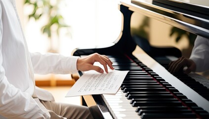 cropped shot of man playing piano at home in the living room