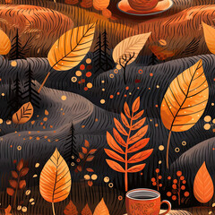 Cute Digital Painting of Fall Colors and Textures. Seamless tileable pattern. Generative AI.