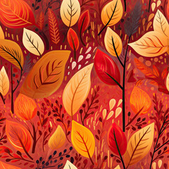 A Cute Digital Painting Celebrating the Fall Colors and Textures. Seamless tileable pattern. Generative AI.