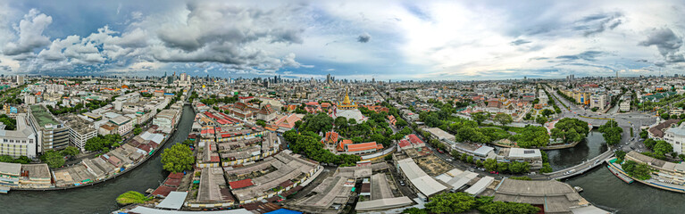Fototapeta premium Aerial view temple of the Golden Mount The sacred temple of Golden Mount also known as Wat Saket