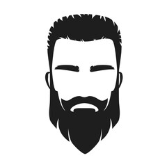 Bearded man barbershop logo. Hipster male face emblem, cool hairdress vector illustration