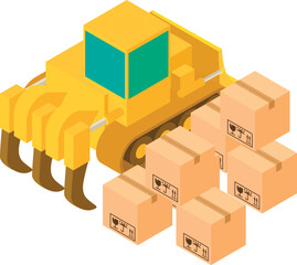 Building work icon isometric vector. Industrial bulldozer and postal parcel icon. Construction concept, earth work