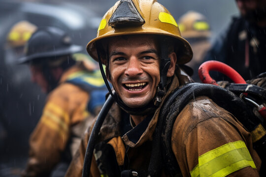 In the aftermath of a successful rescue, a firefighter's smile radiates a sense of fulfillment that transcends the challenges faced. 