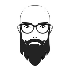 Bald bearded man barbershop logo. Stylish hipster head emblem vector illustration