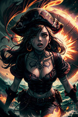 portrait of a fantasy pirate woman - IA generative