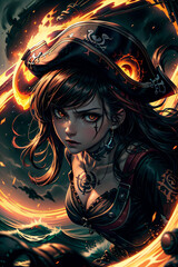 portrait of a fantasy pirate woman - IA generative