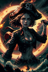 portrait of a fantasy pirate woman - IA generative