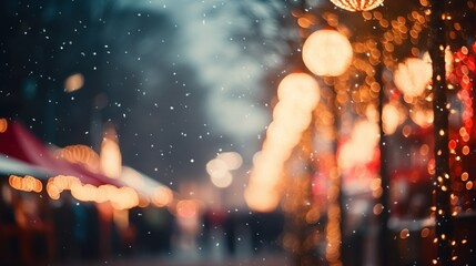 Generative AI, Christmas fair blurred background, winter street market in Europe