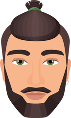 Head of hipster man. Stylish male haircut, bearded man face vector isolated illustration
