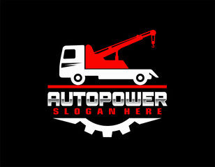 Towing truck service logo vector for transportation company. Heavy equipment template vector illustration for your brand.