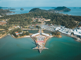 Aerial view of Langkawi Eagle Square from the front (Dataran Lang) in Langkawi, Kedah, Malaysia
