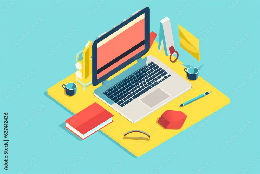 Aufkleber design computer business equipment colours gadget desktop web technology laptop background. generati