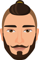 Stylish hipster male head. Bearded man, guy with trendy hairdress vector illustration