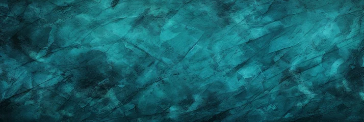 Foto auf Glas A visually captivating photo featuring an abstract dark aquamarine turquoise concrete stone paper texture background banner © Mohsin