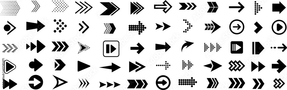 Poster arrows big black set icons. collection different arrows sign. arrow. cursor. arrow vector icon.
