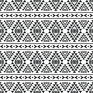Aztec tribal vector with seamless stripe pattern in black and white colors. Abstract ethnic geometric art print design for textile template and print fabric.