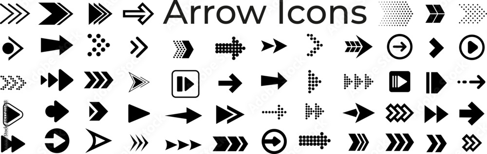 Poster mega set of vector arrows. black arrow icon. collection different arrows sign.