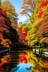 Obraz premium Capture the essence of fall Central Park in New York City, come alive with vibrant hues.