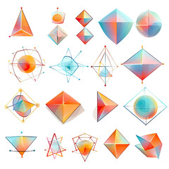 assortment of watercolor geometrical shapes isolated on a white background, generative ai