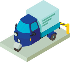 Repair work icon isometric vector. Three wheeled car on closed cement site icon. Repair concept, building site