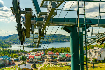 Intermediate supporting towers for lift ride by cable or Gondola lift. Mont Tremblant, Quebec, Canada. High quality photo © Vadim