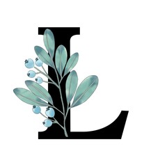 Alphabet Upper case Number isolated elements blossom floral isolated for logo, invitation, fashion fabric