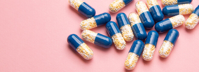 long wide banner, two-color medicines on a light pink background