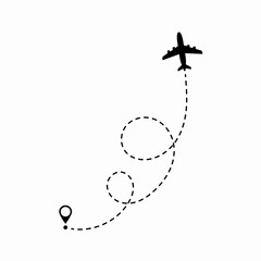 Travel concept. Dotted path airplane. Aircraft tracking. Airplane route plane path. Vector illustration on a isolated white background.