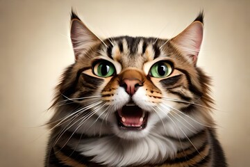 Portrait of a angry cat, closeup with isolated on transparent background