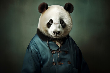 panda wearing a doctor's uniform