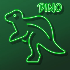 dinosaur neon sign, modern glowing banner design, colorful modern design trend on black background. Vector illustration.
