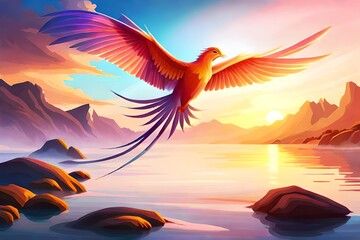 Obraz premium Fantasy background with enchanted Phoenix bird. 