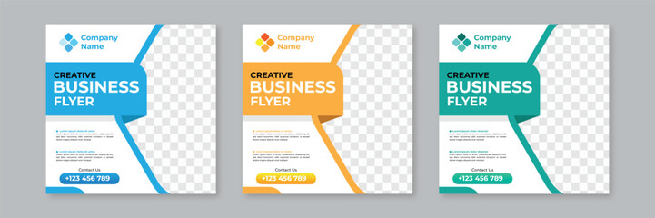 Set of Editable square business web banner design template. Promotional banner for social media post, web banner and flyer. Business promotion and corporate social media banner template.