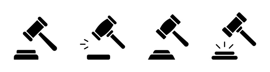 Gavel, hummer icon collection. Judge gavel silhouette icon collection. 