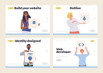 Landing page set for online service or digital freelance company providing creative web design