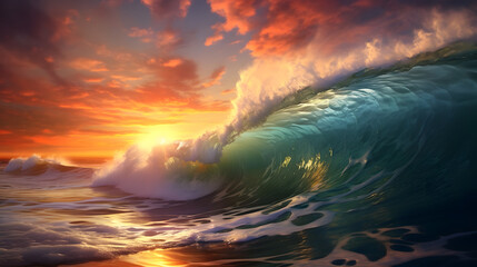 An incoming wave during a late summer sunset; Sunny day; Red cloudy sky; Big waves;
Resolution 5824x3264 (16:9)