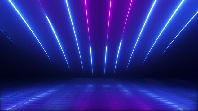 Neon blue pink laser rays motion technology background seamless looping animation