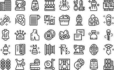 Fashion workshop icons set outline vector. Factory sewing. Tailor craft